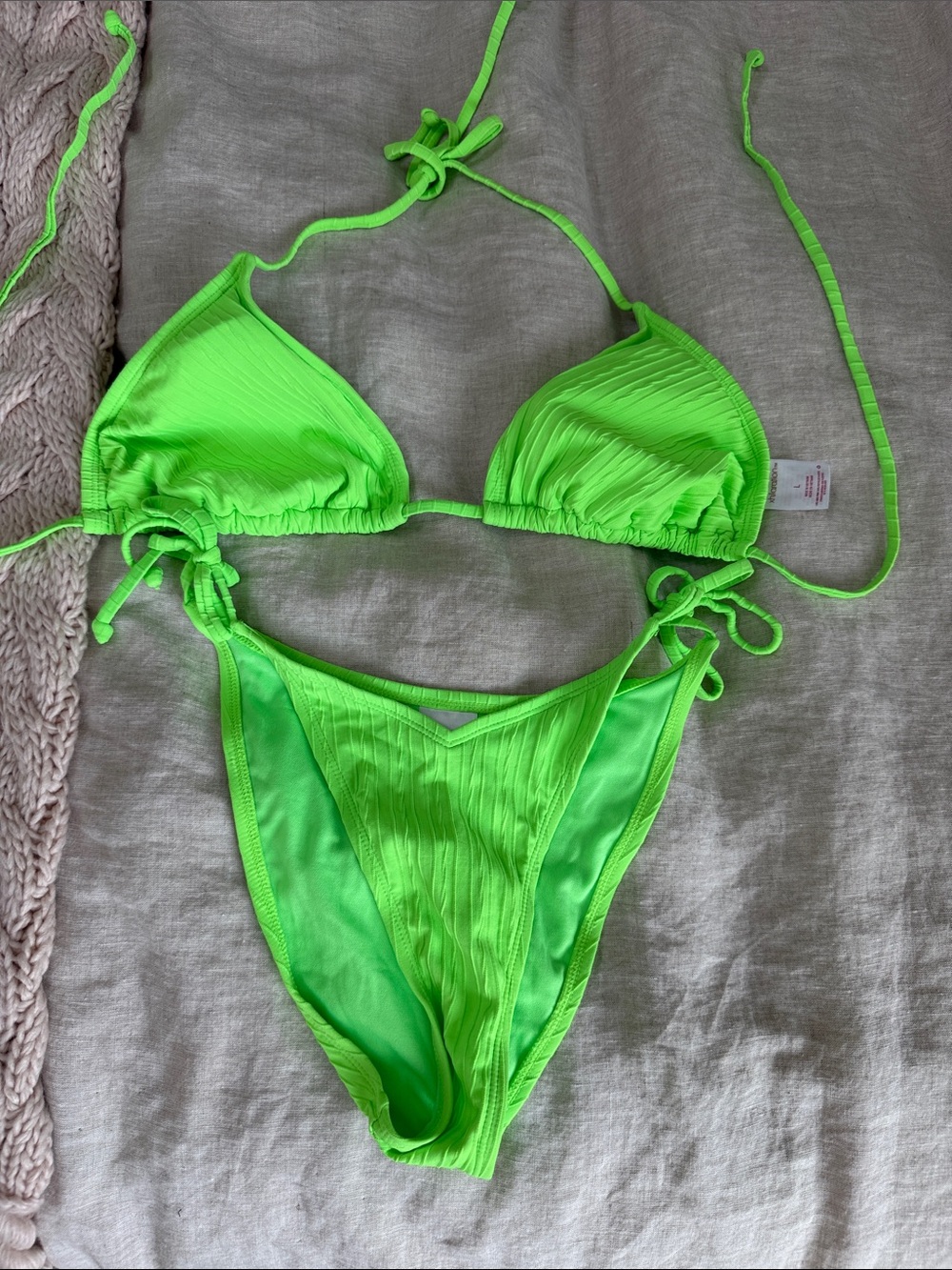 Xhilaration Neon Green Ribbed String Bikini